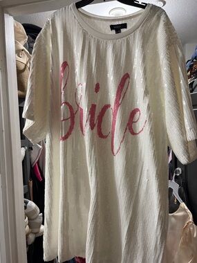 Forever 21 Sequin White Tunic Dress with Pink Script